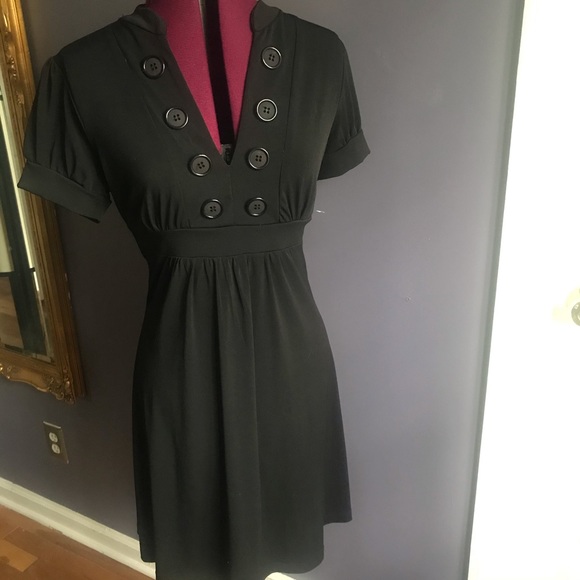 Vintage Style Large Button Vneck Mini Dress - Picture 2 of 3